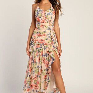 Floral Print Ruched Midi Dress